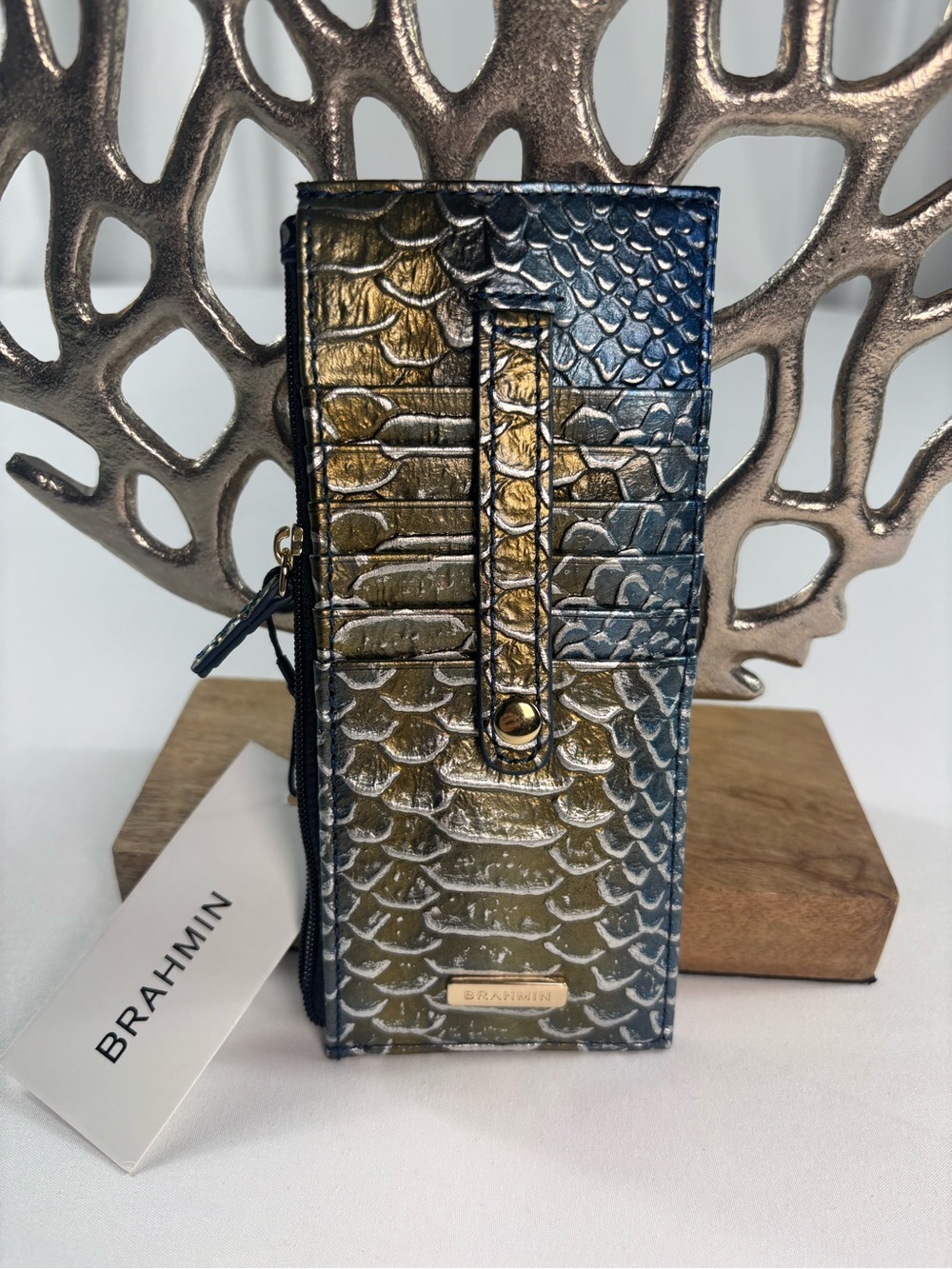 Brahmin Blue Green Melbourne Card Wallet NWT